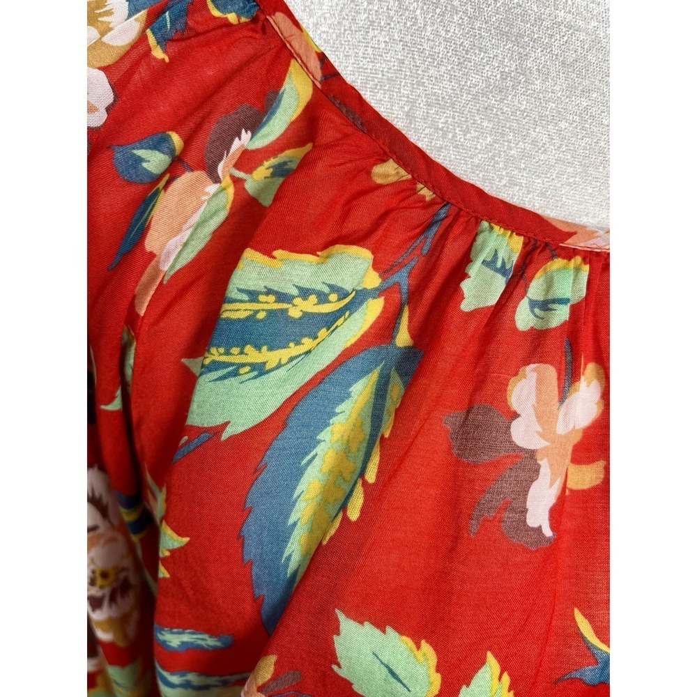 Anthropologie Maeve Lake House Red Floral Balloon Sleeve Peasant Top Size Small - Picture 5 of 12